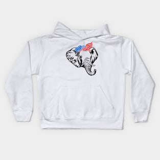 Patriotic Elephant Graphic with American Flag Bandana Kids Hoodie